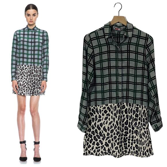 MSGM Mini Silk Dress - Plaid & Leopard - 38 - Picture 1 of 16